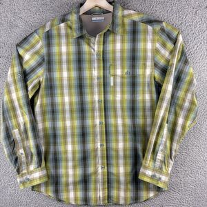 Columbia Fishing Shirt Mens Medium Green Plaid‎ Vented Outdoor Casual Camping